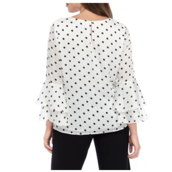Kasper Women's PolkaDot Ruffle Bell Sleeve Blouse Size XS Top White black - Picture 4 of 9